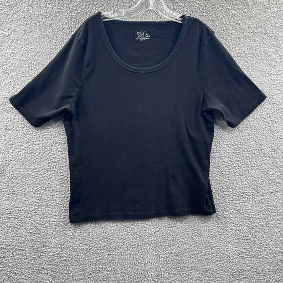 Time and Tru Women Top Extra Large 16/18 Black 100% Cotton Short Sleeve Shirt - Picture 1 of 9